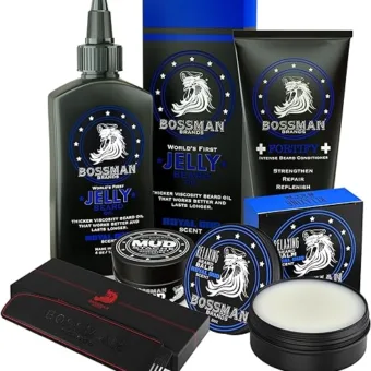 Bossman Complete Beard Kit - Men's Beard Oil Jelly, Fortify Shower Conditioner, Balm, Mustache Wax and Comb - Beard Softener, Growth, Care and...