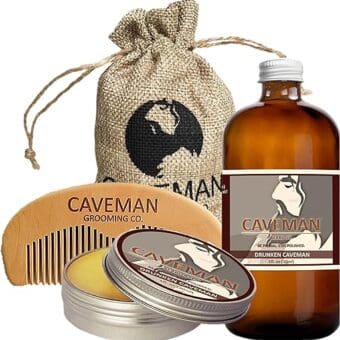 Caveman Beard Care Set for Men, Natural, Beard Oil, Beard Balm Butter Wax, Beard Comb, Conditioning Oil, Beard Growth Kit (Bay Rum 1oz)