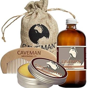 Caveman Beard Oil and Beard/Mustache Balm Wax, Handmade Comb Set Choose Scent (Riverstone)