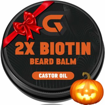 2X Biotin Beard Balm - Vegan Leave In Conditioner & Butter - Pure Natural Mustache Softener Wax with Castor Oil, Facial Hair Thickener, Moisturizer, Strengthener & Growth Cream for Men, 2 Oz.