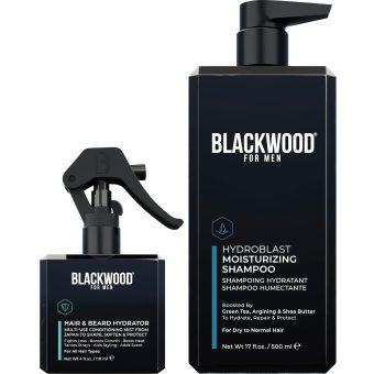 Blackwood For Men Hair & Beard Hydrator Spray (4oz) + Hydroblast Moisturizing Shampoo (17oz) Bundle - Vegan & Natural Leave-In Conditioner