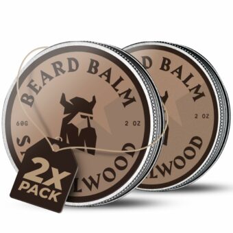 Beard Balm for Men - Leave in Beard Conditioner - Sandalwood Scented Beard Styling Balm Made with Naturally Derived Beard Butter, Argan & Jojoba Beard Oils Styles (2 Oz/Bottle, 2 Pack)