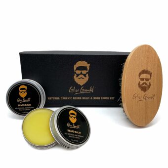 Beard Brush and Beard Balm Gift Set, Men's Beard Grooming Growth Kit,100% Wooden Boar Bristle Brush-Made with Organic Shea butter, Coconut Sweet Almond Oil, Strengthens & Softens Beards & Mustaches