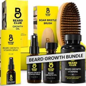 Beard Club Premium Beard Growth Kit - Beard Growth Oil, Beard Growth Vitamins, Beard Growth Vitamin Spray & Beard Brush - Gift Set