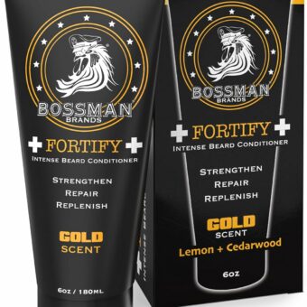 Bossman Fortify Intense Beard Conditioner - Shower Beard Wash, Moisturizer and Beard Softener for Men - Beard Growth Products - Made in USA (Gold Scent), 6 oz