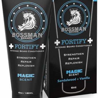 Bossman Fortify Intense Beard Conditioner - Shower Beard Wash, Moisturizer and Beard Softener for Men - Beard Growth Products - Made in USA (Magic Scent)